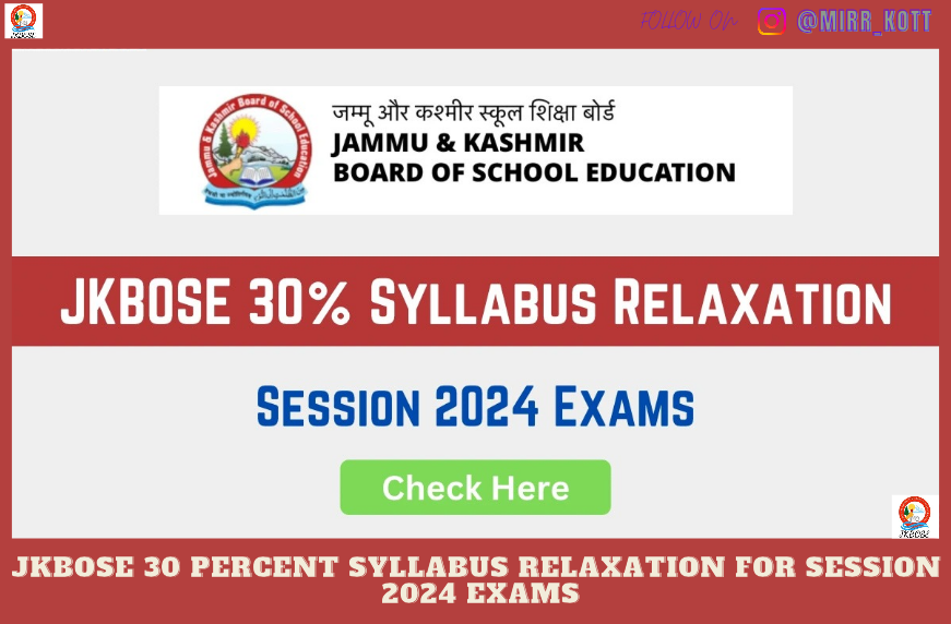 JKBOSE 30 Percent Syllabus Relaxation for session 2024 Exams