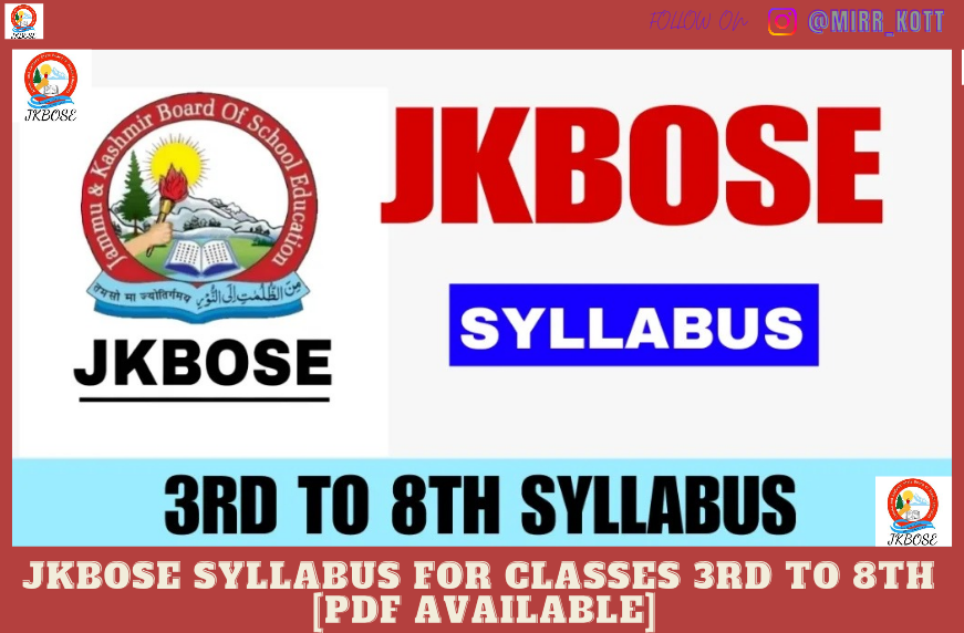 JKBOSE Syllabus for Classes 3rd to 8th