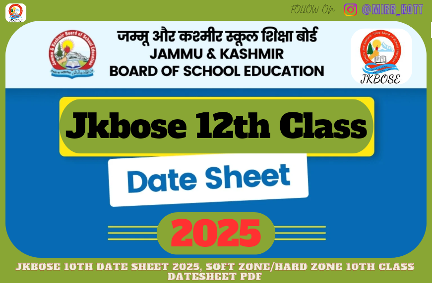 JKBOSE 12th Date Sheet 2025