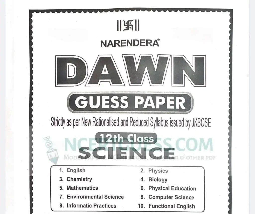 JKBOSE Class 12 Biology DAWN Guess Paper 2025