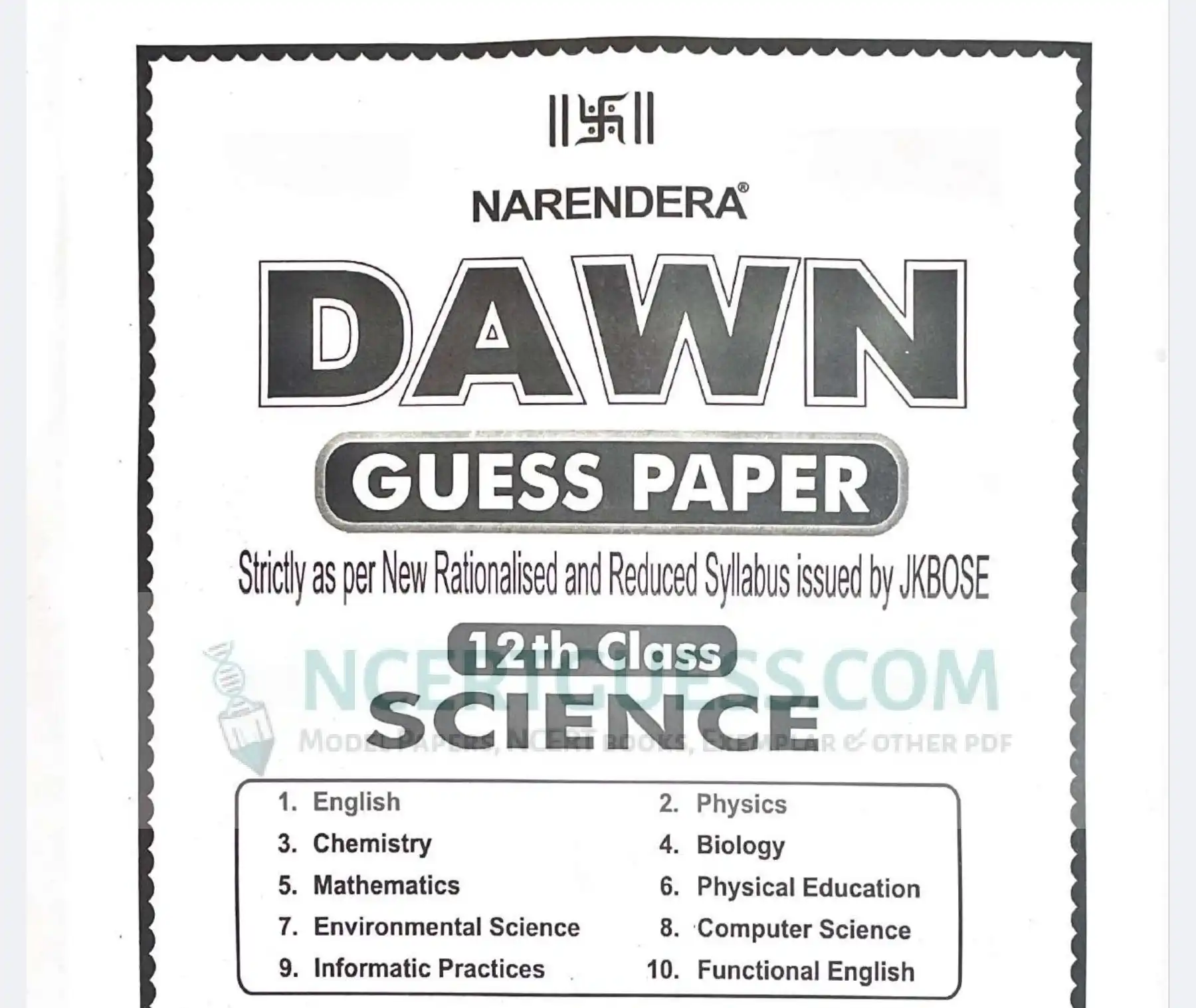 JKBOSE Class 12 Biology DAWN Guess Paper 2025